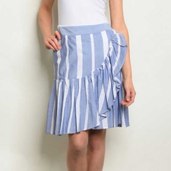 NWT Pinstriped Ruffle Midi Tea Circle Skirt - Picture 3 of 3